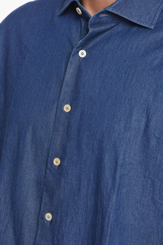 Light Denim Shirt with Spread Collar