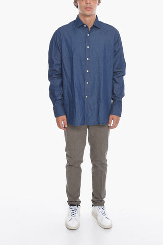 Light Denim Shirt with Spread Collar