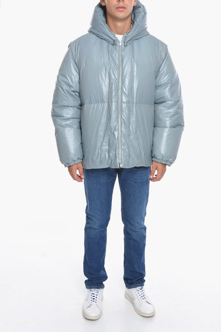 Piumino Puffer in Nylon con Cappuccio Removibile