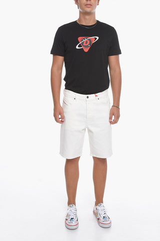 Shorts in Denim con Logo Patch