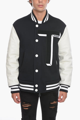 Giubbotto Varsity in Jersey con Maniche in Pelle Martellata