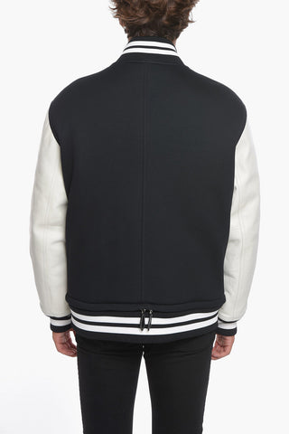 Giubbotto Varsity in Jersey con Maniche in Pelle Martellata