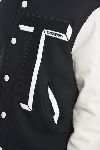 Giubbotto Varsity in Jersey con Maniche in Pelle Martellata