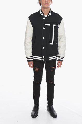 Giubbotto Varsity in Jersey con Maniche in Pelle Martellata