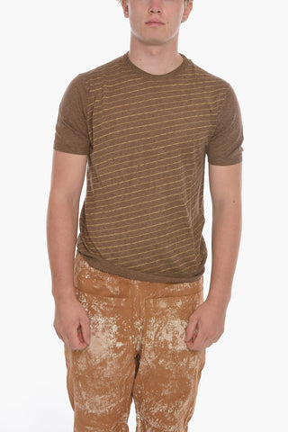 Crew Neck Silk Blend Sweater with Striped Motif