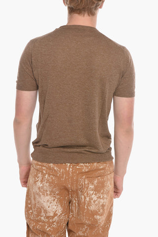 Crew Neck Silk Blend Sweater with Striped Motif