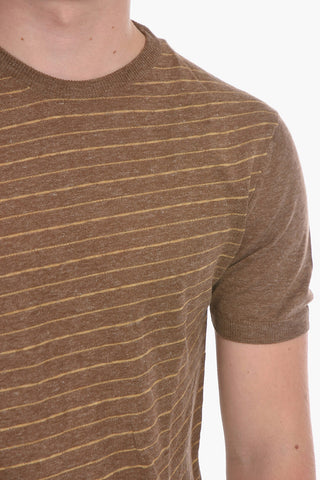 Crew Neck Silk Blend Sweater with Striped Motif