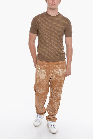 Crew Neck Silk Blend Sweater with Striped Motif