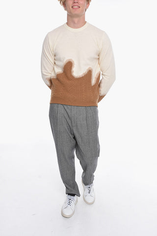 Crew-Neck Sweater with Cable Knit Details