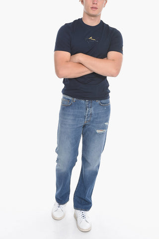T-shirt Girocollo in Cotone con Ricamo