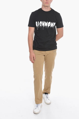 Cotton Crew-Neck T-shirt with Contrasting Print