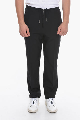 Wool Front-pleated Trousers with Drawstring