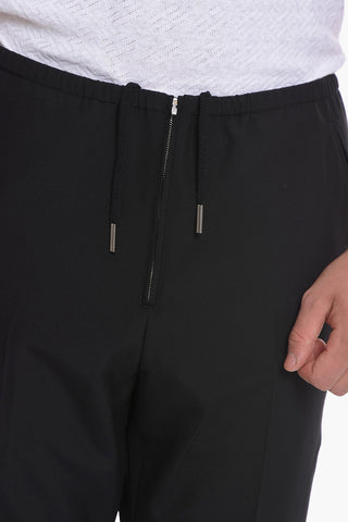 Wool Front-pleated Trousers with Drawstring