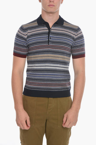 Polo in Misto Seta con Motivo Geometrico