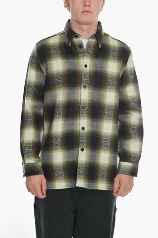 Camicia in Lana con Fantasia a Quadri e Logo