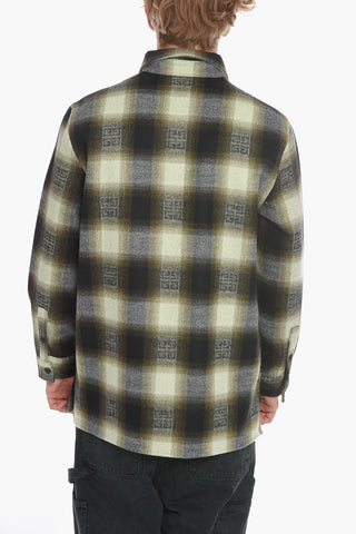 Camicia in Lana con Fantasia a Quadri e Logo