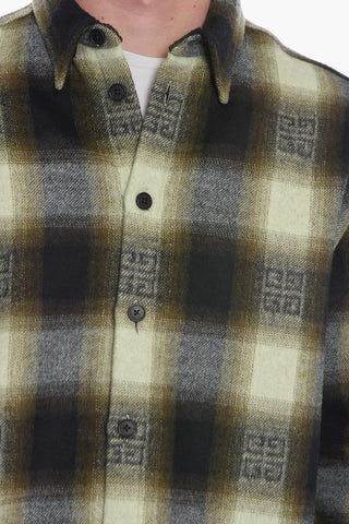 Camicia in Lana con Fantasia a Quadri e Logo