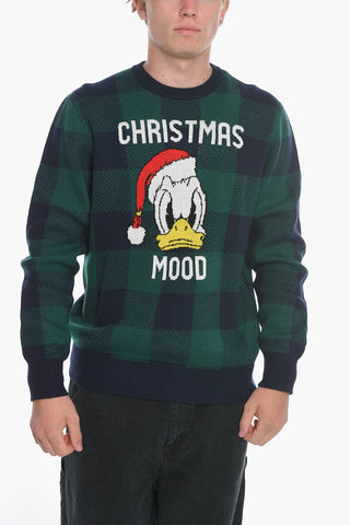 DISNEY Buffalo Checked Crew-Neck Sweater with Donald Duck Embroidery