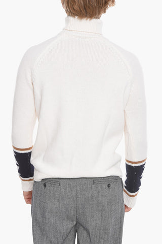 Cable Knit Turtleneck Sweater with Azteco Motif Detail