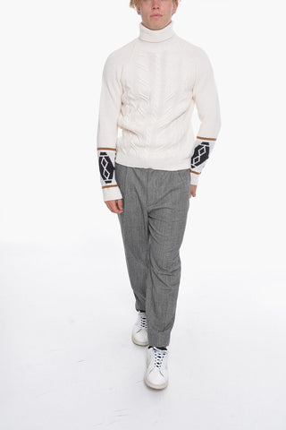 Cable Knit Turtleneck Sweater with Azteco Motif Detail