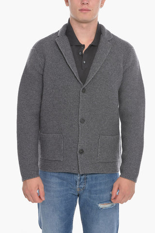 Blazer in Lana Intrecciata con Tasche a Toppa