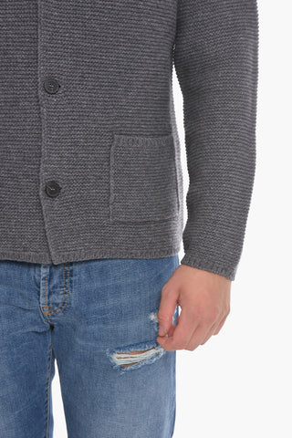 Blazer in Lana Intrecciata con Tasche a Toppa