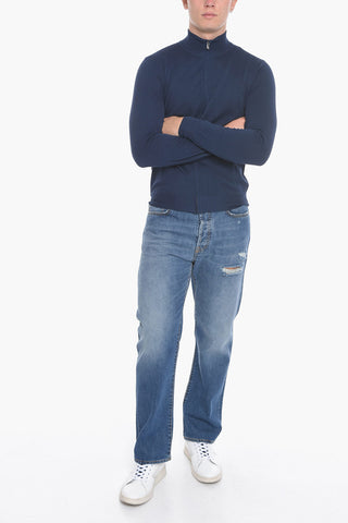 Mock Neck Honeycomb Cotton Sweatshirt