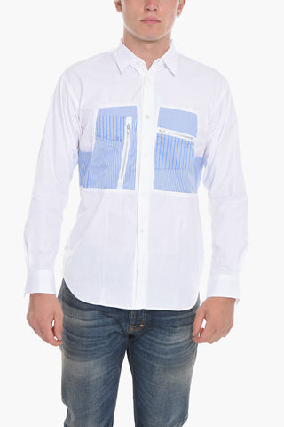 SHIRT Cotton Shirt with Striped Patchwork Detailing