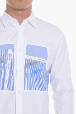 SHIRT Cotton Shirt with Striped Patchwork Detailing