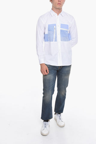 SHIRT Cotton Shirt with Striped Patchwork Detailing