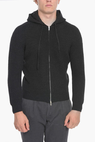 Wool-blend Hoodie Sweatshirt with Zipped Closure