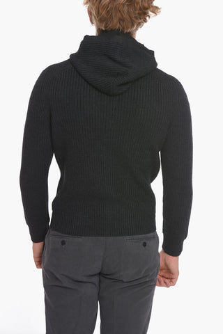 Wool-blend Hoodie Sweatshirt with Zipped Closure