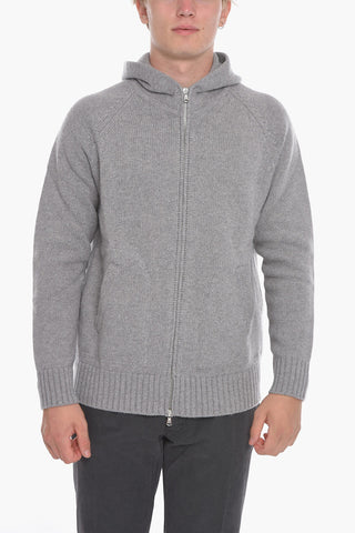 Woven Wool Sweatshirt with Hood and Zip