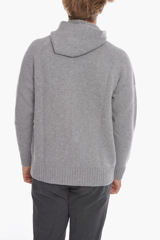 Woven Wool Sweatshirt with Hood and Zip