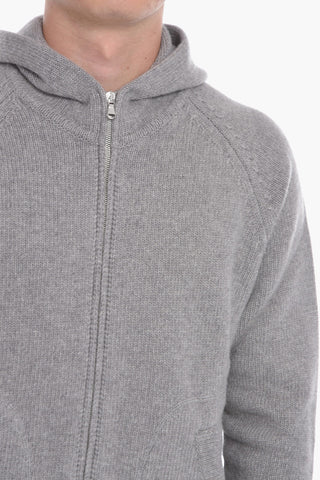 Woven Wool Sweatshirt with Hood and Zip