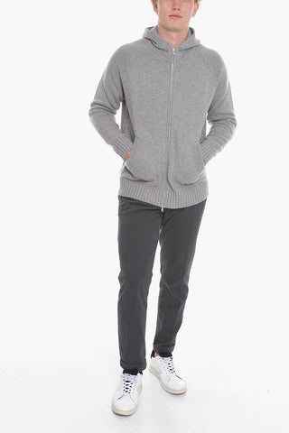 Woven Wool Sweatshirt with Hood and Zip