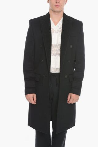 Virgin-wool Double-breasted Coat with Felt Detailings