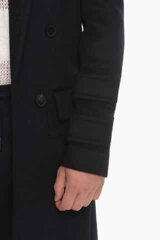Virgin-wool Double-breasted Coat with Felt Detailings