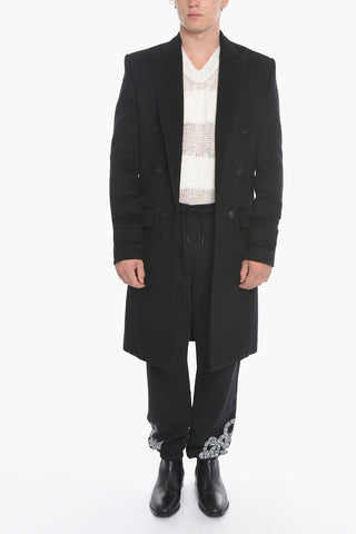 Virgin-wool Double-breasted Coat with Felt Detailings