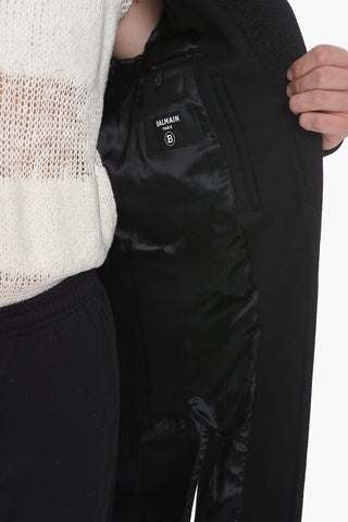 Virgin-wool Double-breasted Coat with Felt Detailings