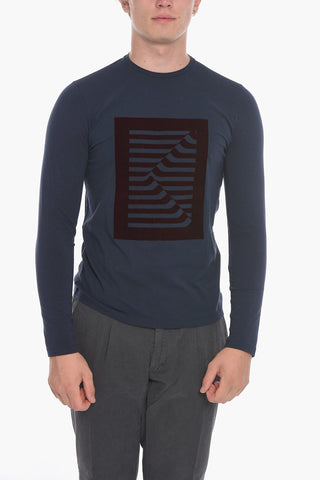 T-Shirt a Maniche Lunghe con Stampa in Velour