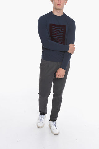 T-Shirt a Maniche Lunghe con Stampa in Velour