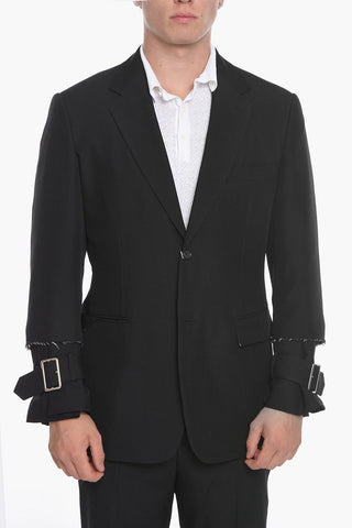 HOMME PLUS Blazer with Raw-cut and Buckle Detailing