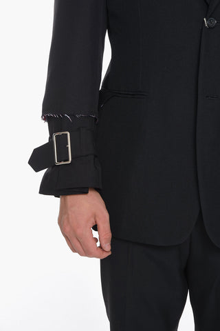 HOMME PLUS Blazer with Raw-cut and Buckle Detailing