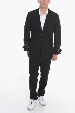 HOMME PLUS Blazer with Raw-cut and Buckle Detailing