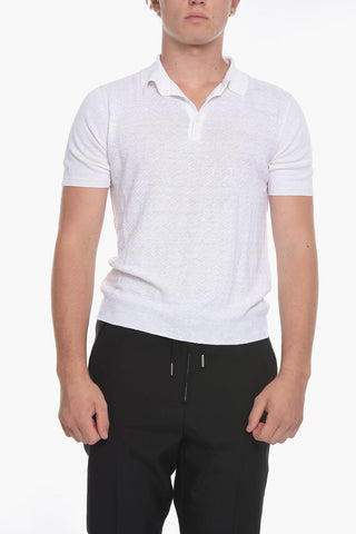 Polo a Maniche Corte in Lino Jacquard