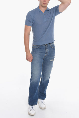 Short-sleeved Jacquard Linen Polo