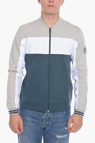 Three-Tone Mock Neck Sweatshirt with Front Zip