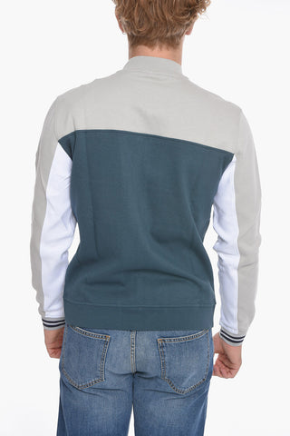 Three-Tone Mock Neck Sweatshirt with Front Zip