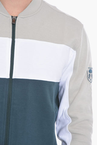 Three-Tone Mock Neck Sweatshirt with Front Zip